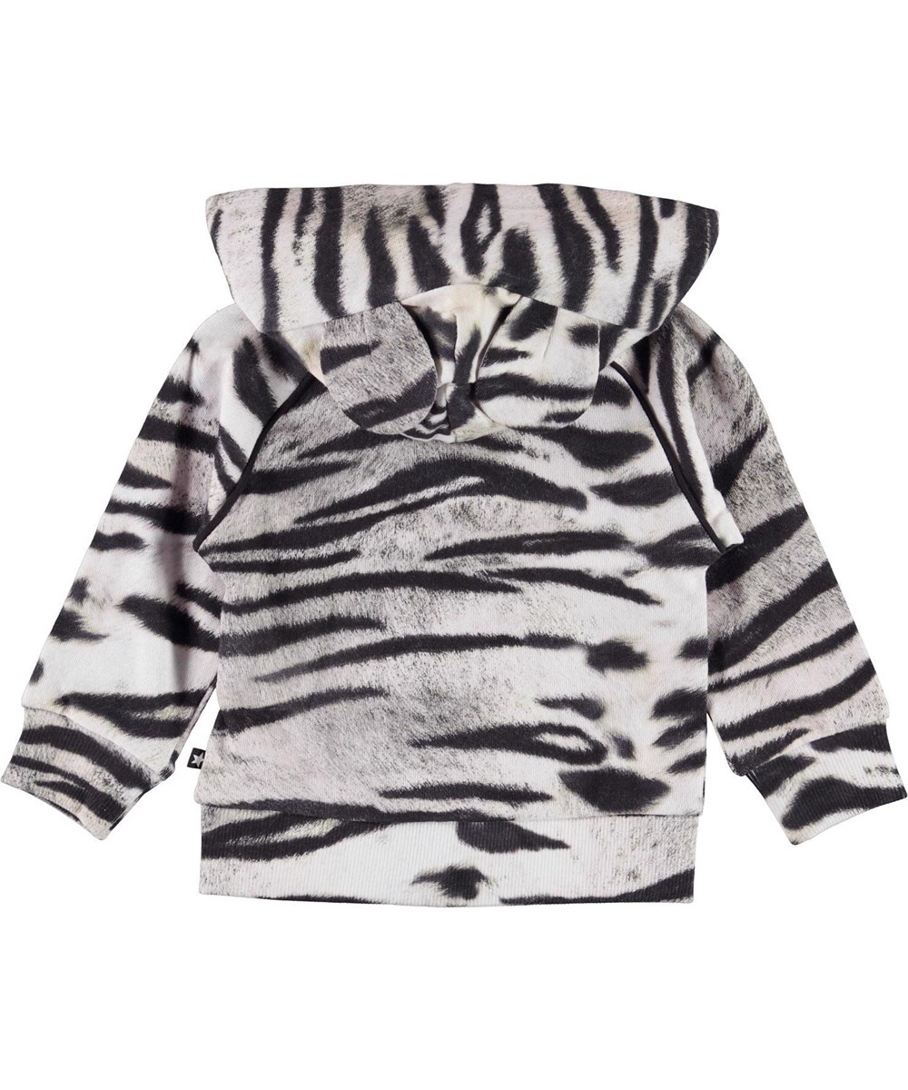 Dirki - Tiger White - Økologisk babysweatshirt med øre i sort og hvidt tigerprint