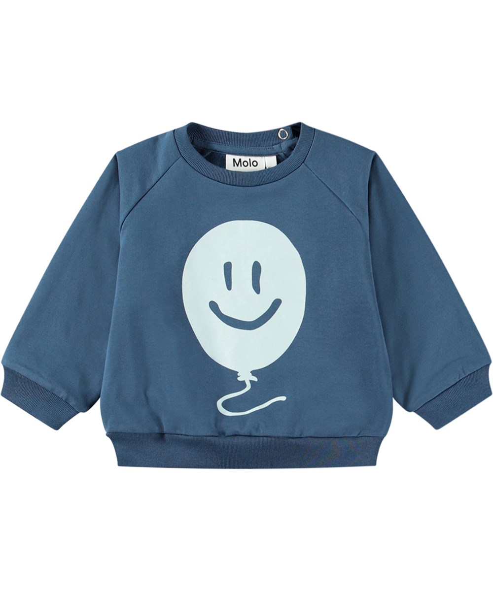Disc - Calm Fjord - Blå økologisk babysweatshirt med ballon print