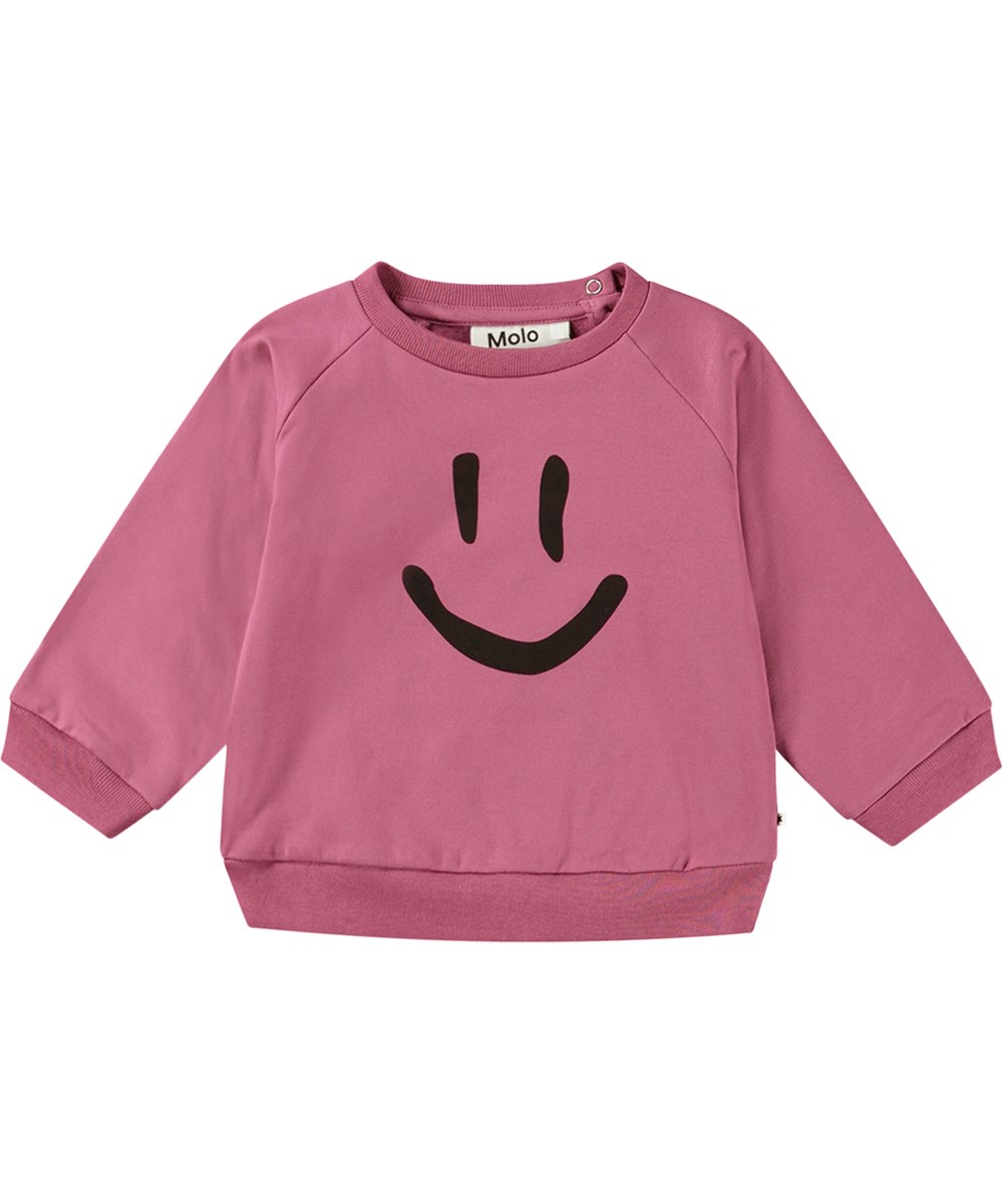 Disc - Dark Rose - Rosa økologisk babysweatshirt med smil print