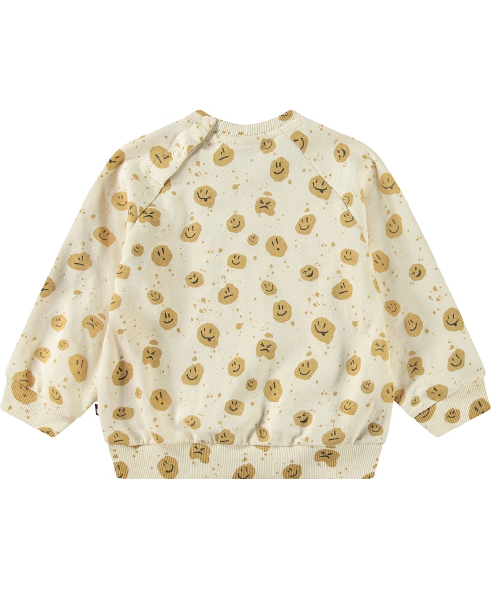 Disc - Mood Dots - Økologisk beige babysweatshirt med print af ansigter