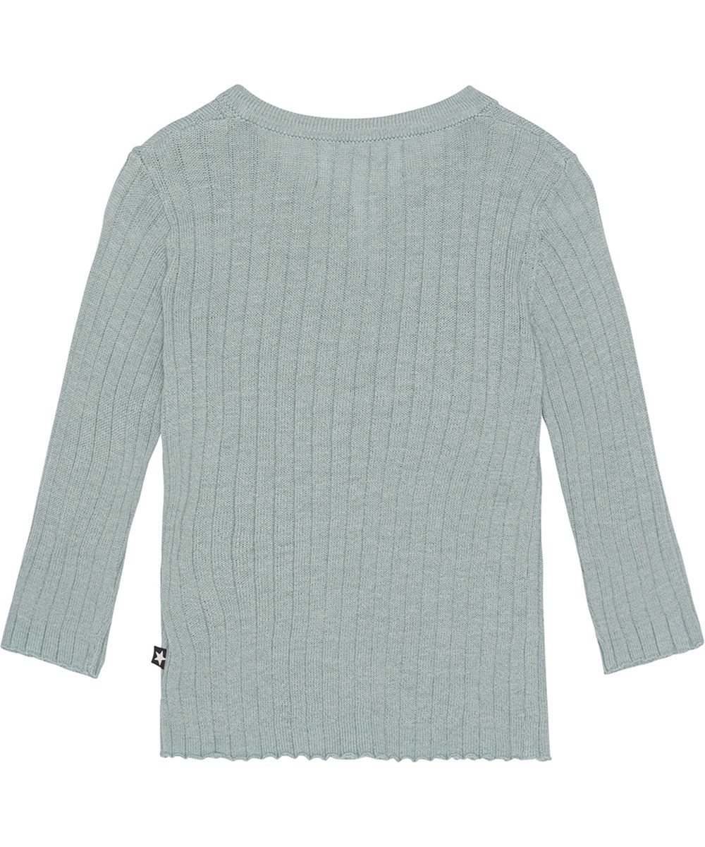 Georgette - Airy Dark - Støvet blå cardigan til de mindste i en blød ribbet viskose blanding