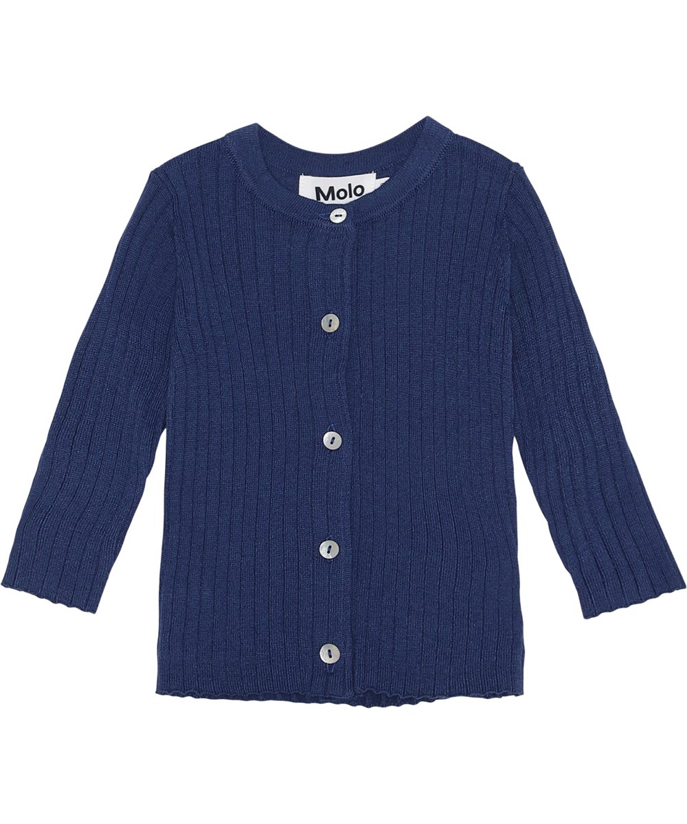 Georgette - Galaxy Blue - ribstrikket blå  baby cardigan med cashmere