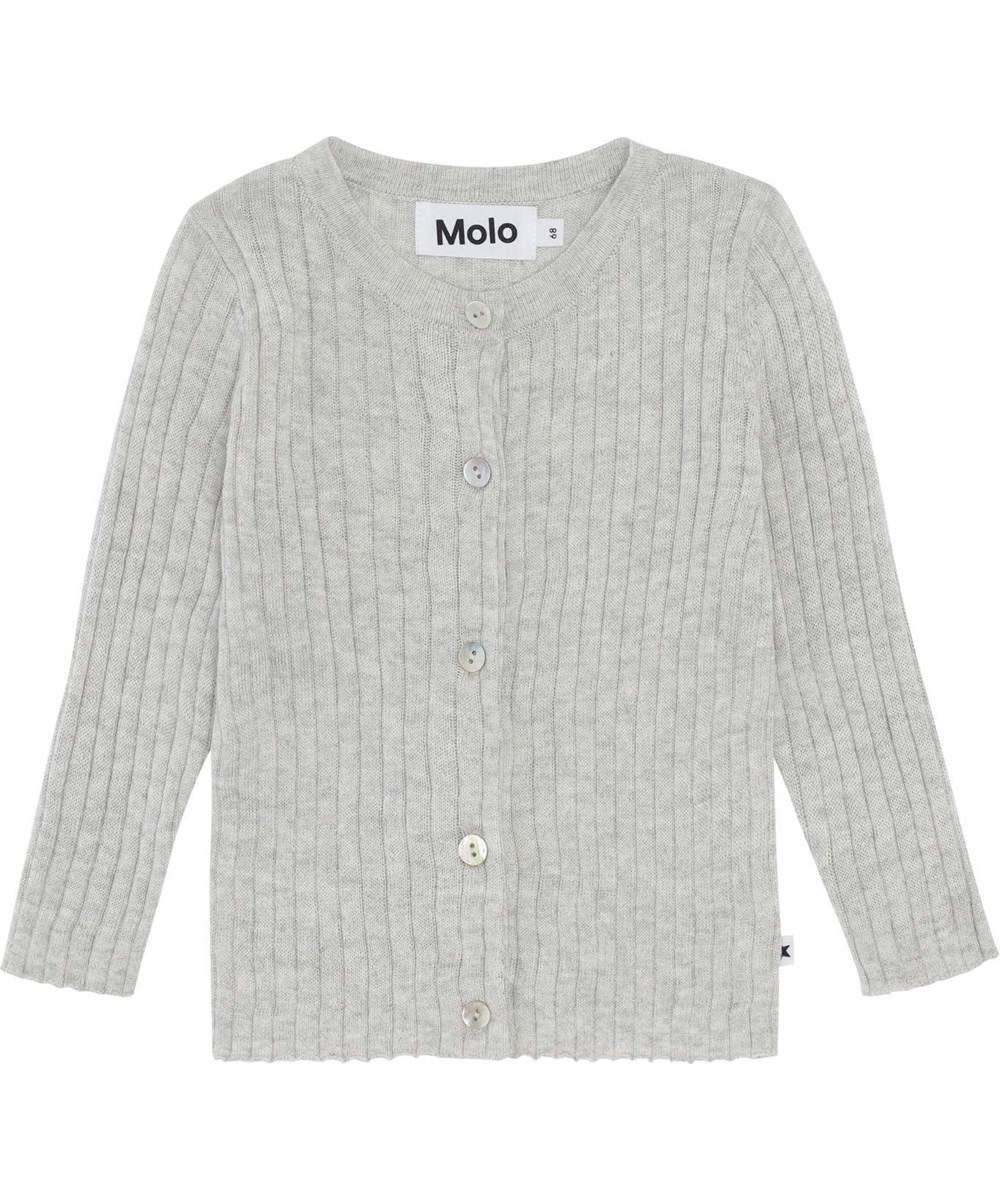 Georgette - Light Grey Melange - Grå fin ribstrikket cardigan cashmere