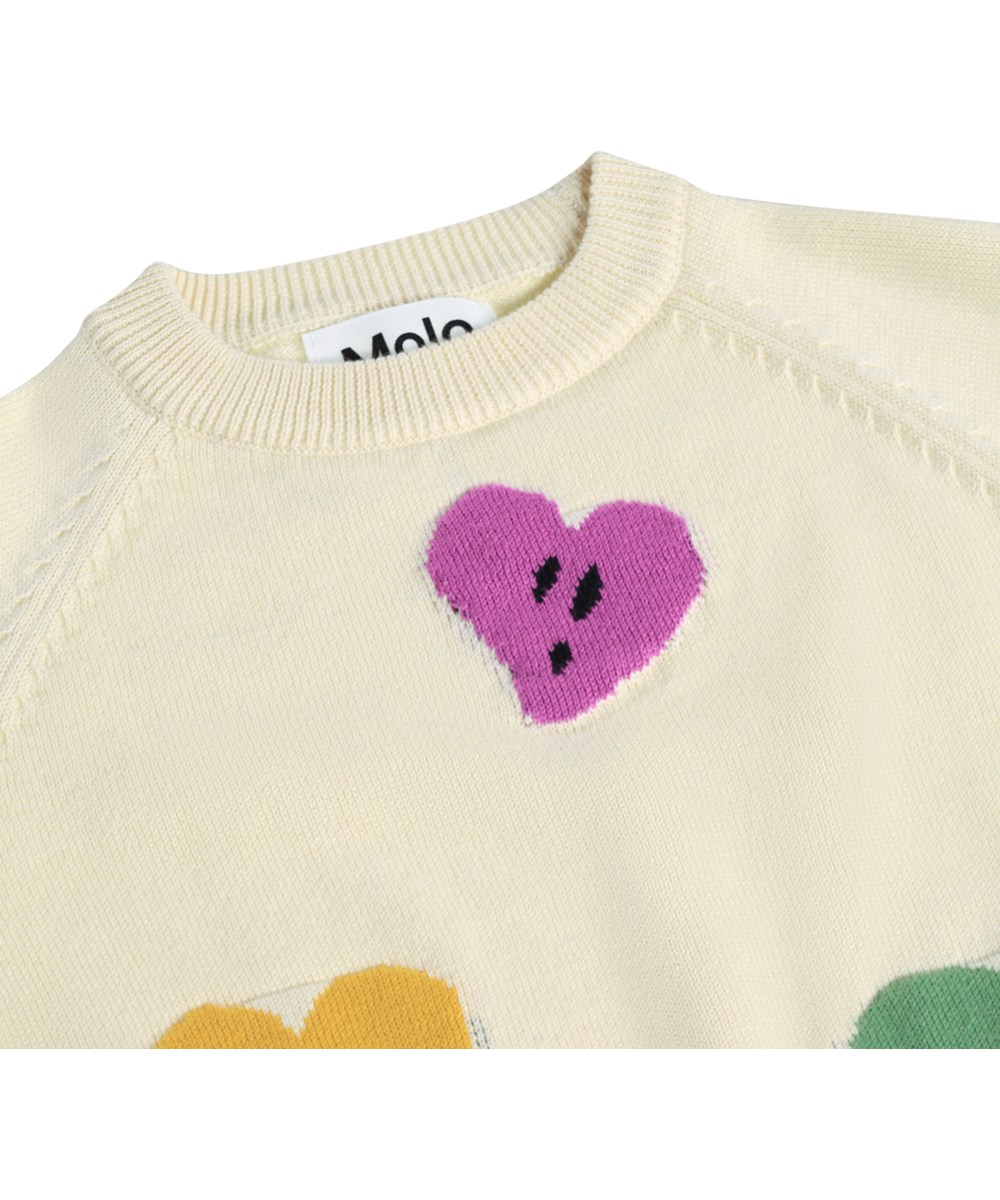 Gilby - Heart Vibes - Hvid, langærmet strikbluse med hjerter i økologisk bomuld til baby