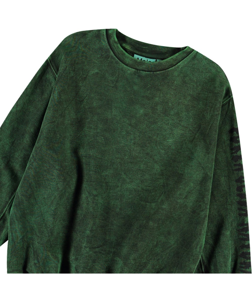 Magni - Amazonas Dye - Grøn sweatshirt med print til børn i blødt økologisk bomuld med ribkanter ved hals, ærmer og i bunden.