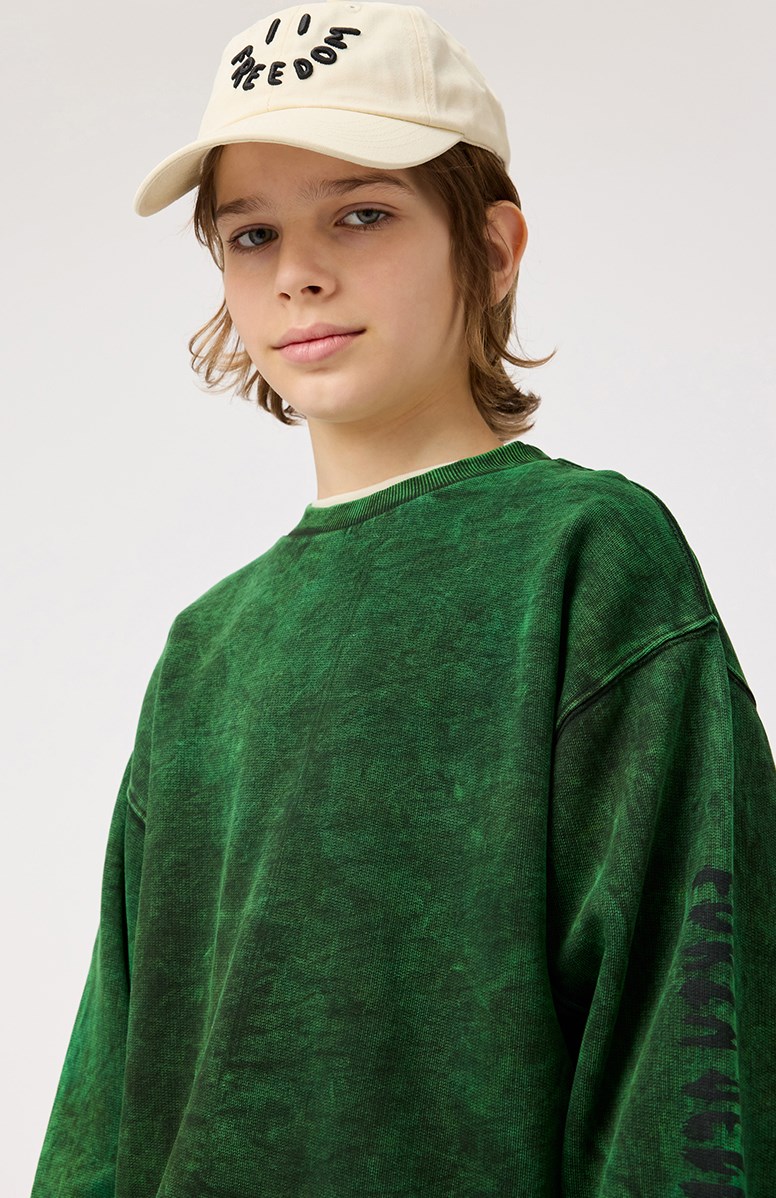 Magni - Amazonas Dye - Grøn sweatshirt med print til børn i blødt økologisk bomuld med ribkanter ved hals, ærmer og i bunden.
