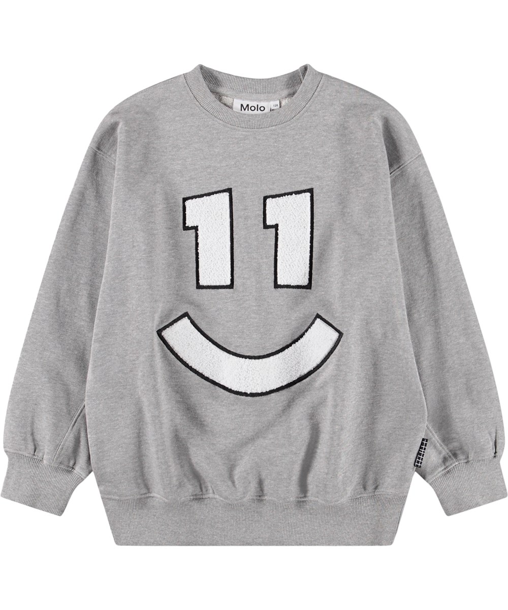 Magni - Grey Melange - Gråmeleret sweatshirt med broderi i økologisk bomuld til børn