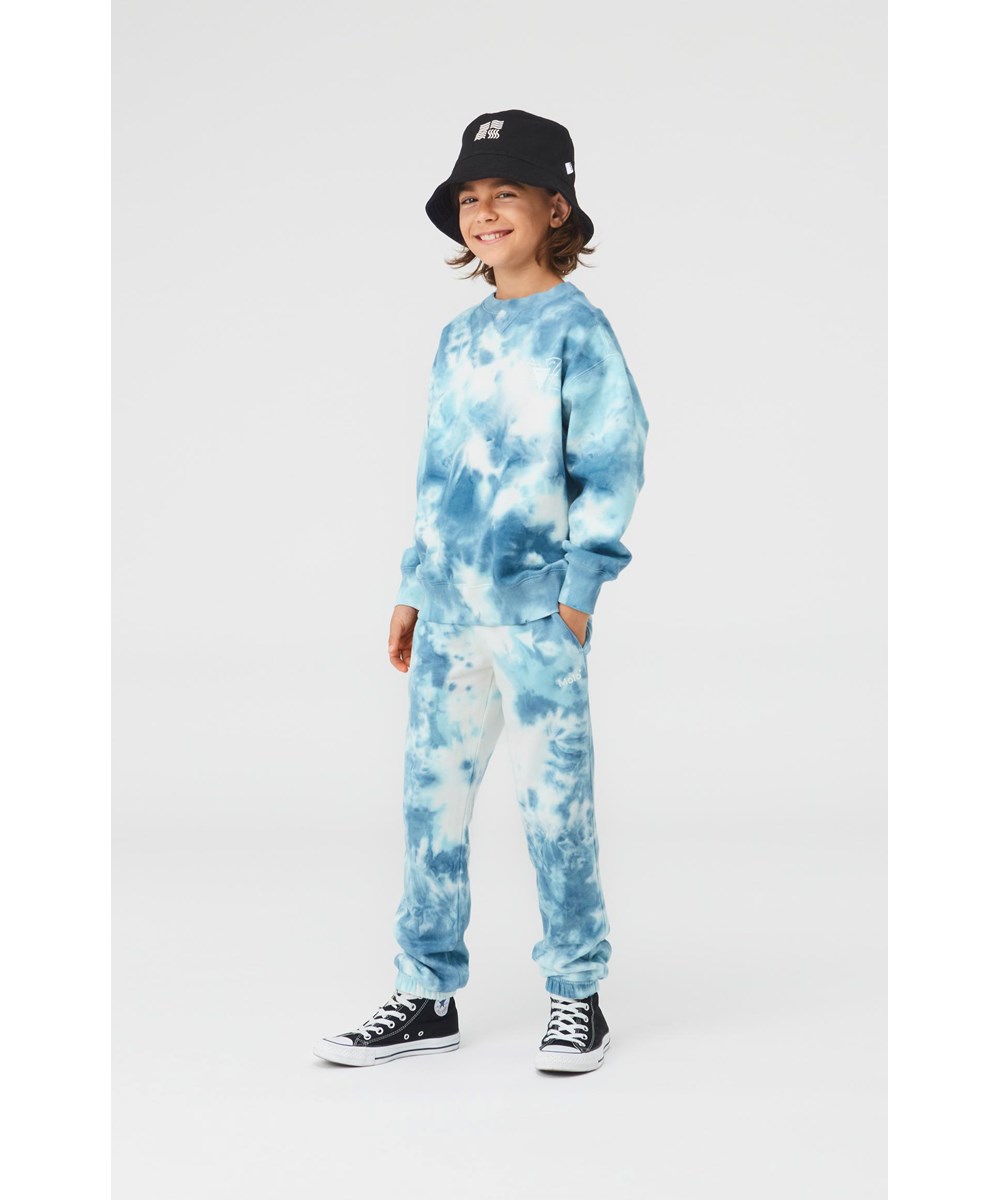 Mann - Tie Dye - Blå og hvid tie-dye sweatshirt