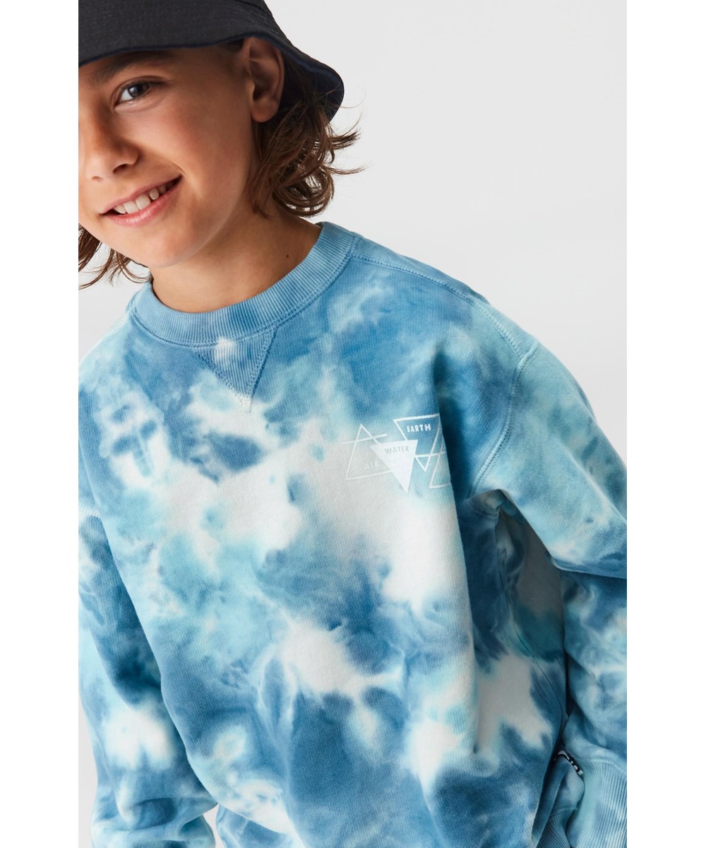 Mann - Tie Dye - Blå og hvid tie-dye sweatshirt