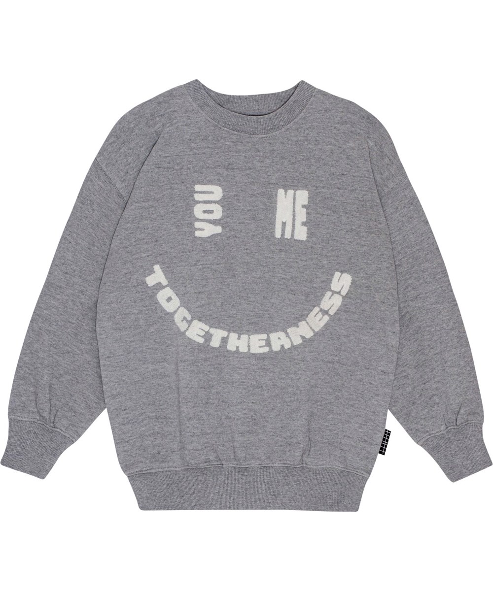 Mar - Grey Melange - Grå økologisk sweatshirt med grafisk tekstprint