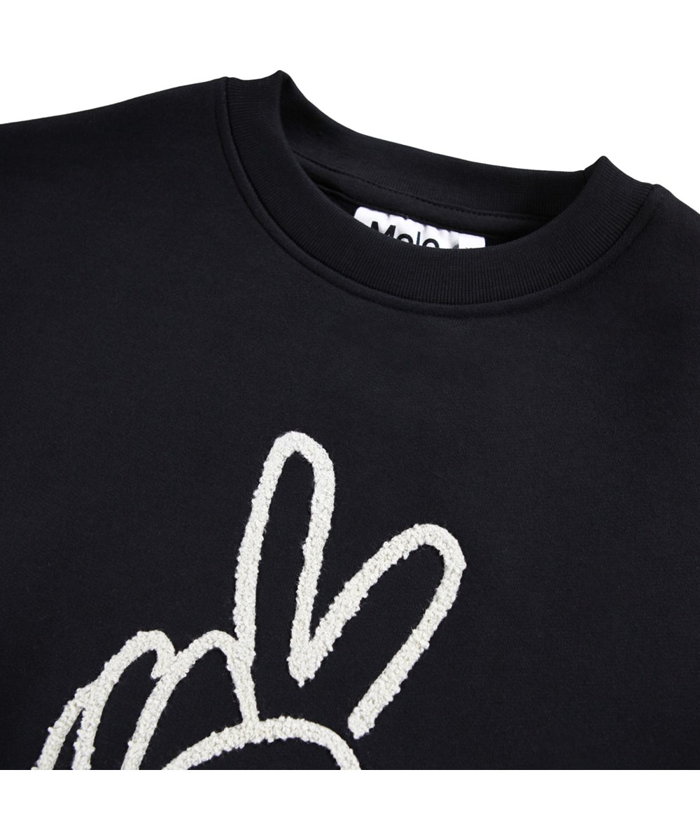 Mar - Black - Sort sweatshirt til børn i blødt økologisk bomuld med et stort print af håndtegnet for fred.