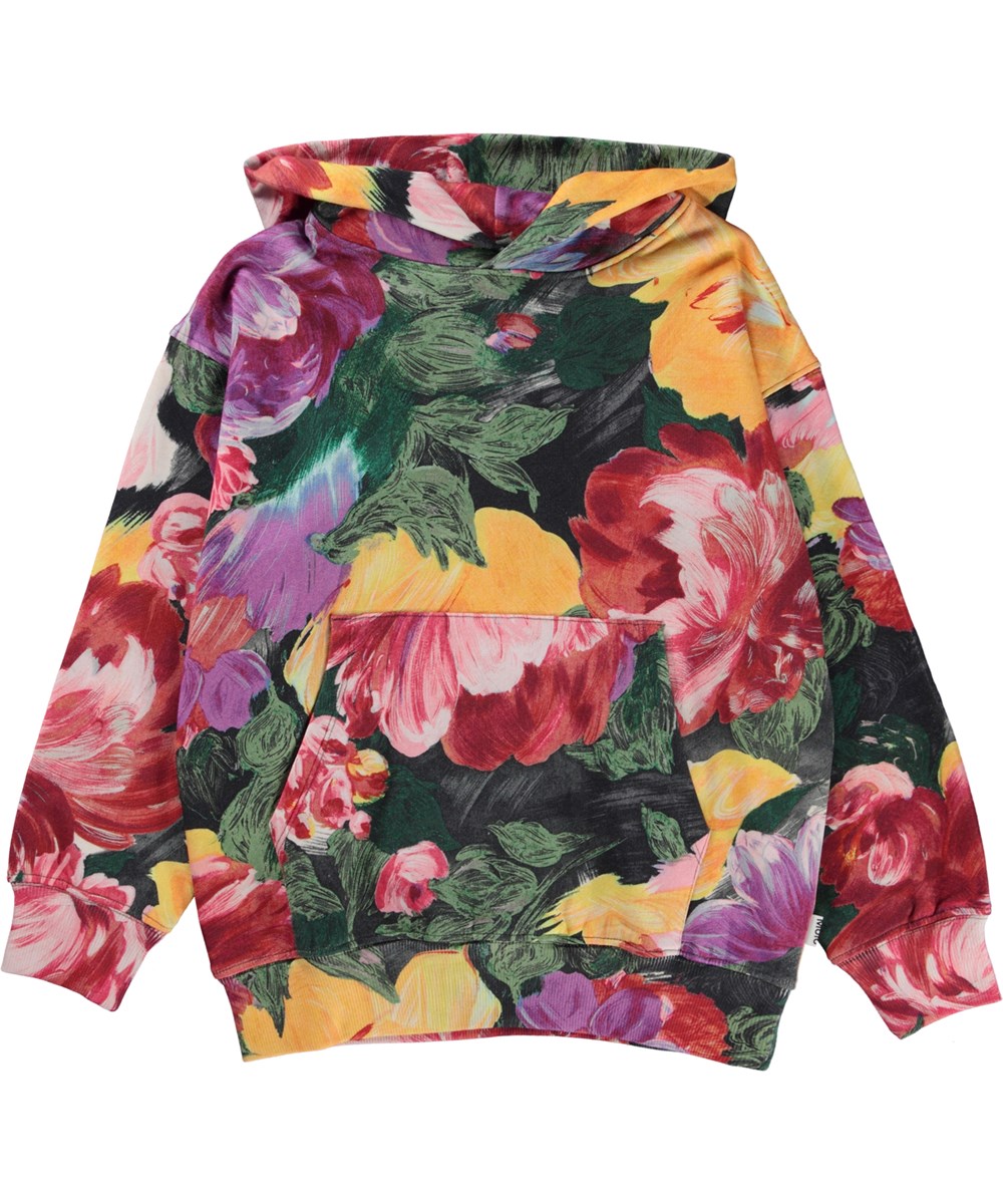 Matt - Painted Flowers - Grøn økologisk hættetrøje med blomster print