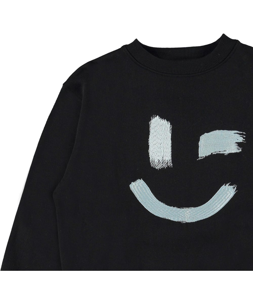 Mattis - Black - Økologisk sort sweatshirt med smiley