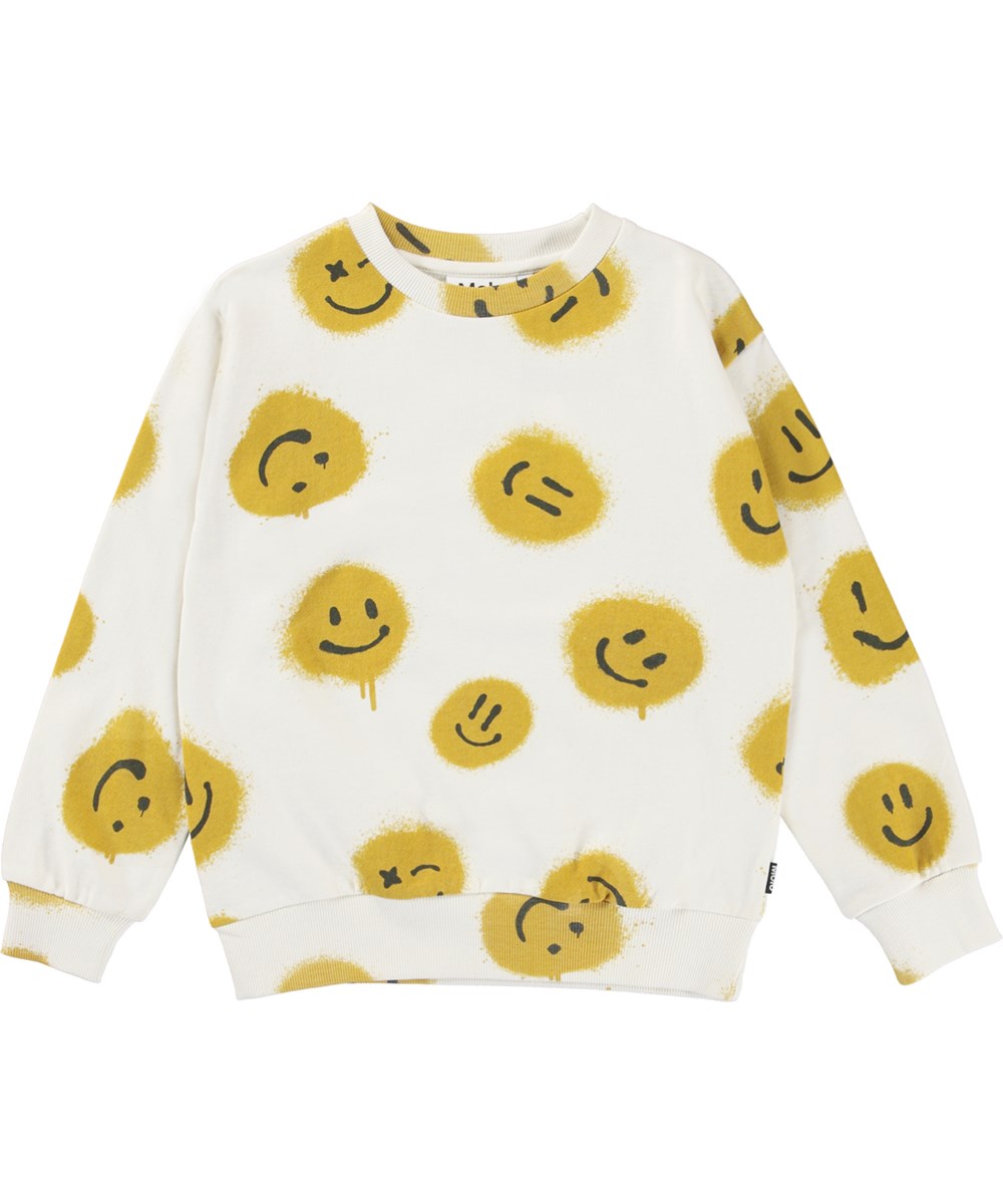 Mik - Happy Together - Hvid sweatshirt med gule smileys.