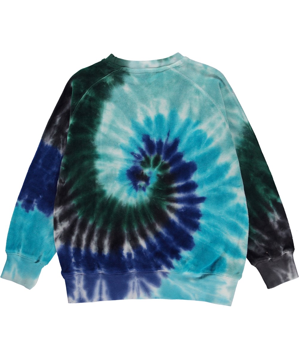 Mike - Cool Swirl - Blå økologisk sweatshirt med tie-dye print