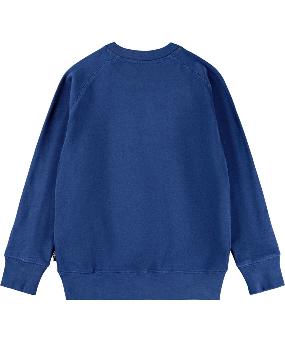 Mike - Blue Depths - Blå sweatshirt til børn i blødt økologisk bomuld med raglandsærmer, ribkanter ved hals, ærmer og i bunden af blusen.
