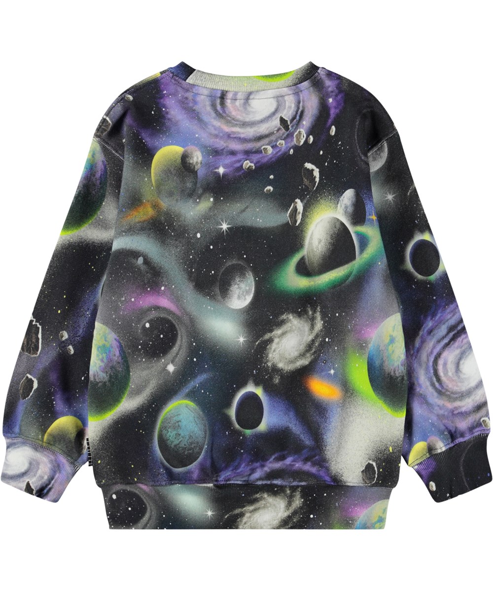 Monti - Airbrush Space - Farverig sweatshirt til børn i blødt økologisk bomuld med rumprint.