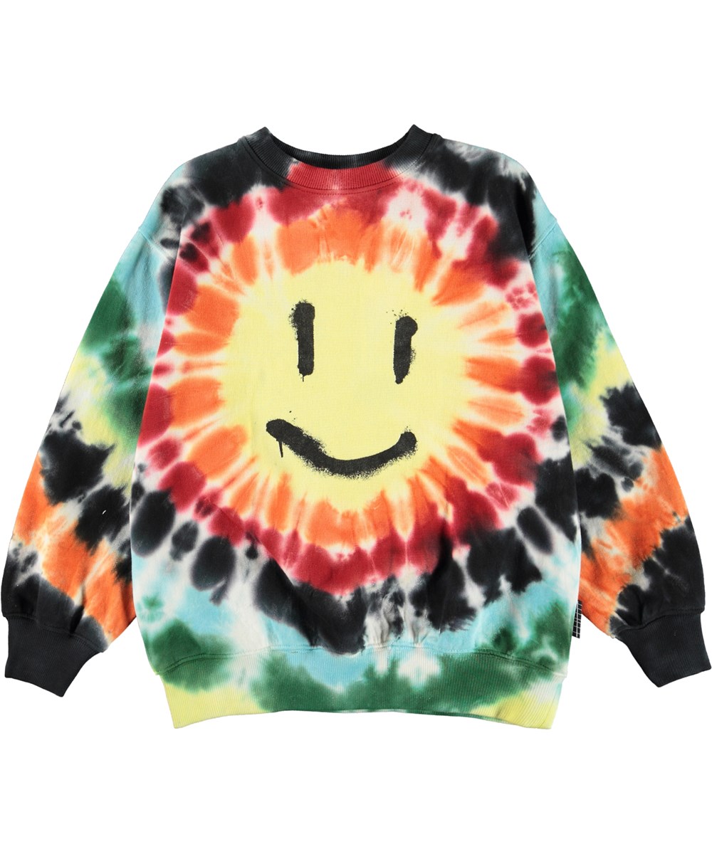 Monti - Happy Colour - Økologisk sweatshirt med tie-dye print og smiley
