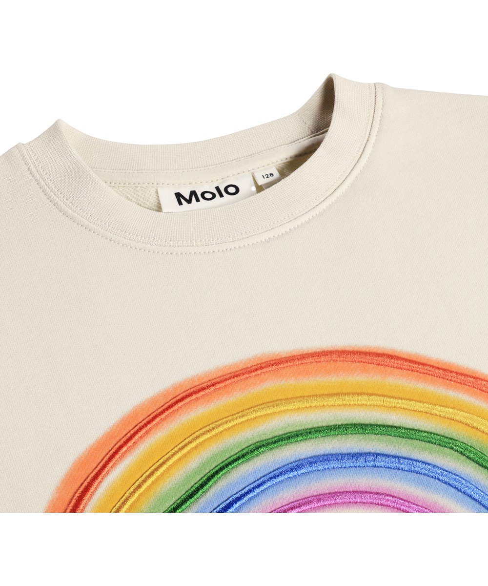 Monti - Hazy Rainbow - Beige sweatshirt i økologisk bomuld med broderi til børn