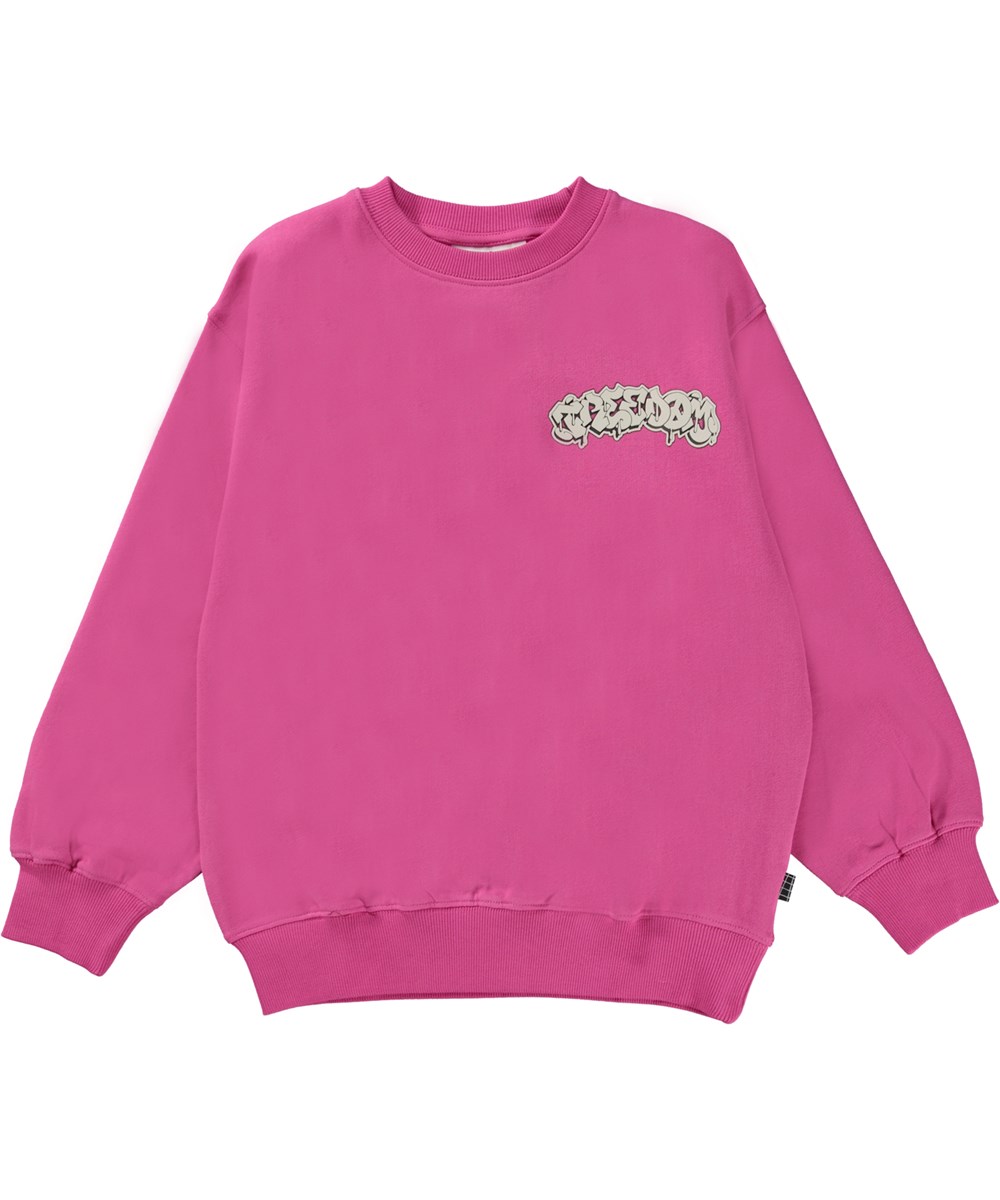 Monti - Pink Magic - Pink økologisk sweatshirt med front broderi