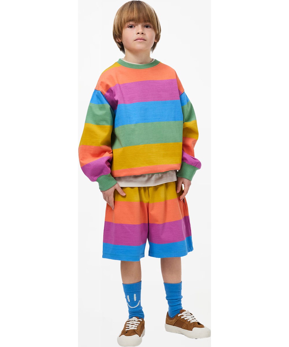 Monti - Rainbow Block - Stribet multifarvet sweatshirt i økologisk bomuld til børn