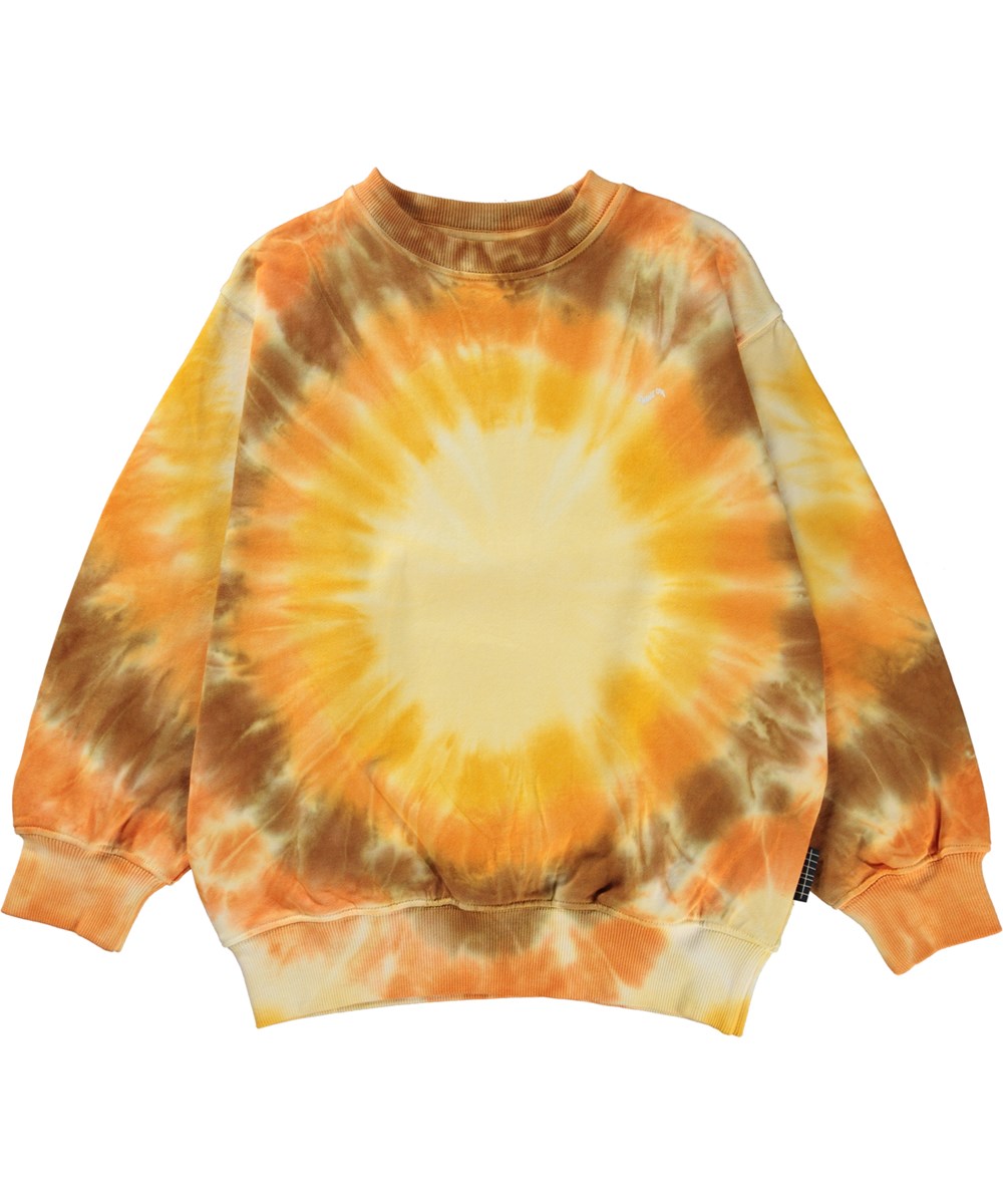 Monti - Sun Dye - Gul økologisk sweatshirt med tie-dye sol print