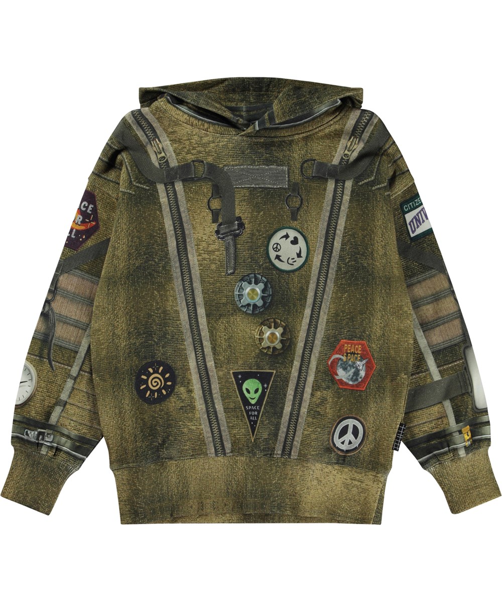 Moz - Space Suit - Brun økologisk hoodie med rumdragt print