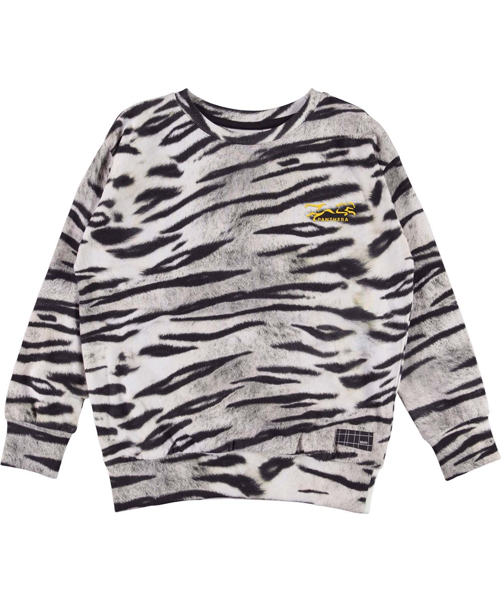 Murphy - Tiger White - Økologisk sweatshirt med sort og hvidt tigerprint