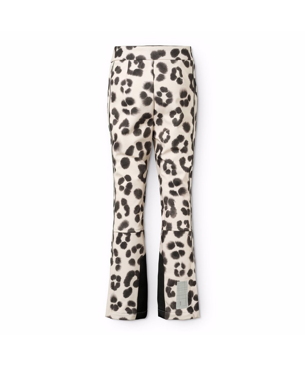 Harlie - Snow Leo - Wind- en waterbestendige softshell kinderbroek gemaakt van gerecycled polyester in een unieke luipaardprint.