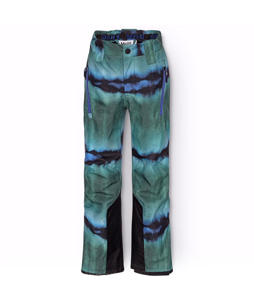 Jump Pro - Tie Dye Magic - Wind- en waterdichte skibroek voor kinderen van gerecycled polyester in groene en blauwe tie-dye.