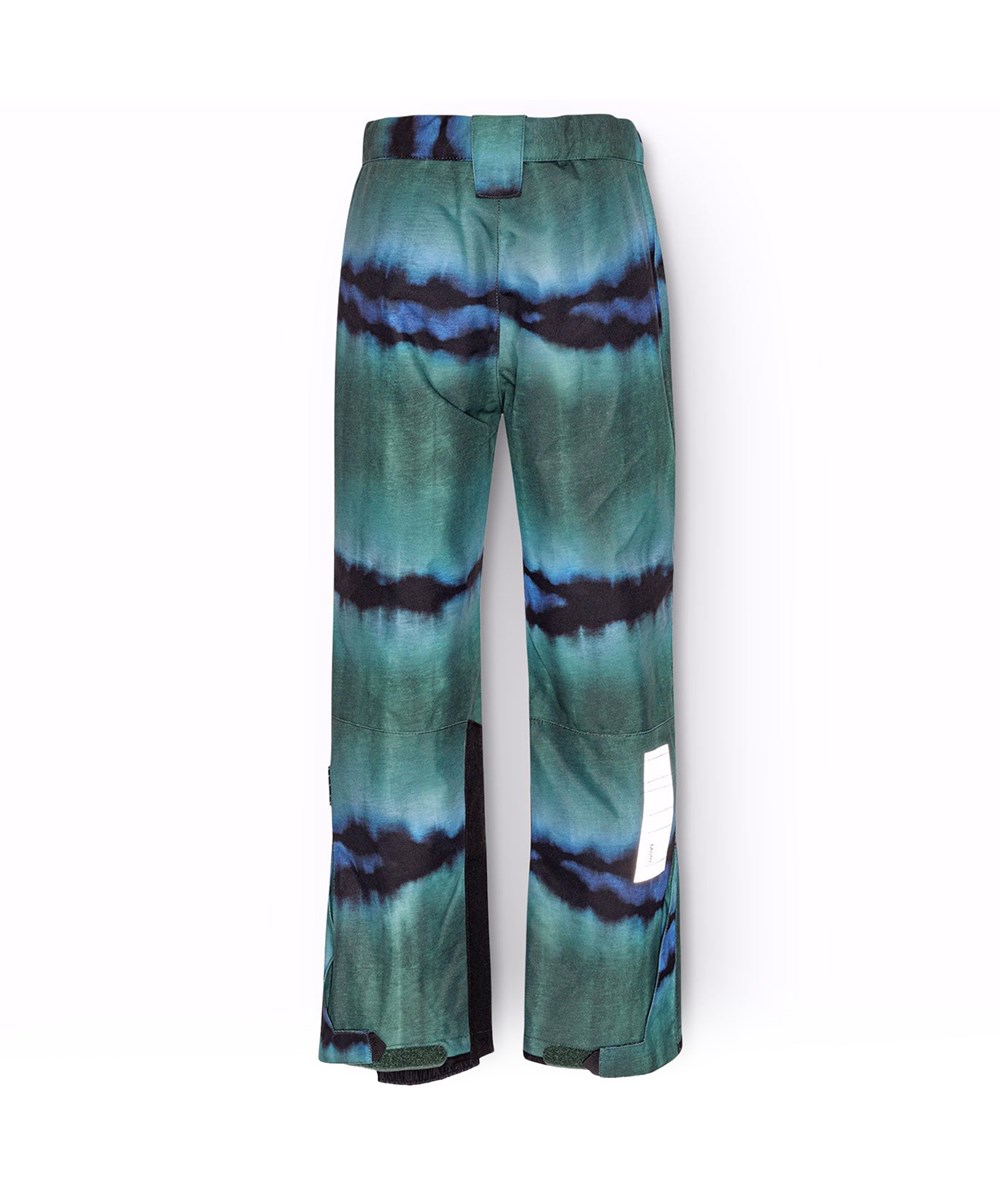 Jump Pro - Tie Dye Magic - Wind- en waterdichte skibroek voor kinderen van gerecycled polyester in groene en blauwe tie-dye.