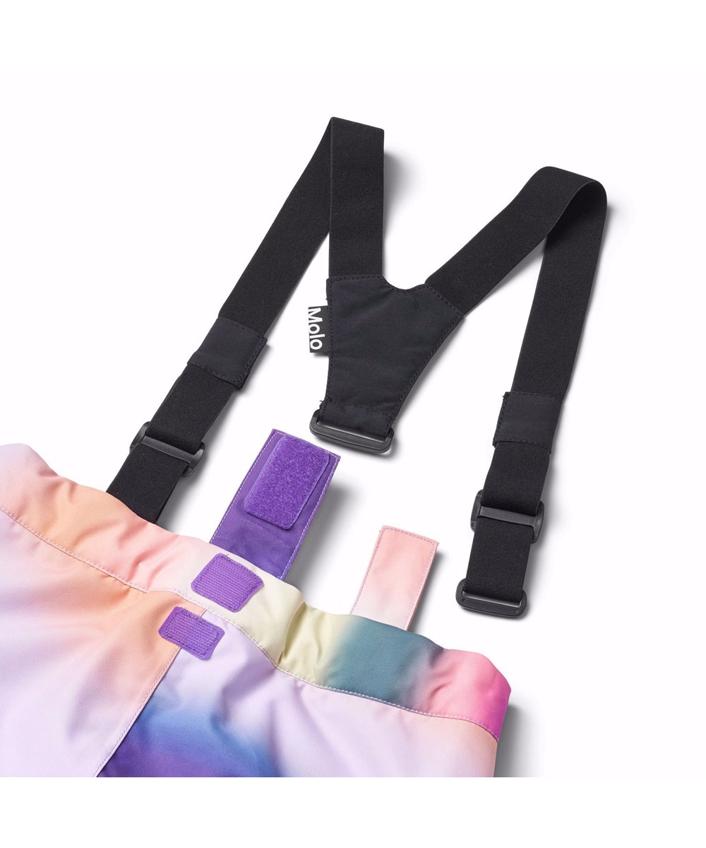 Jump Pro - Wavy Rainbow - Wind- en waterdichte skibroek voor kinderen van gerecycled polyester met een kleurrijke overlopende graffiti print.