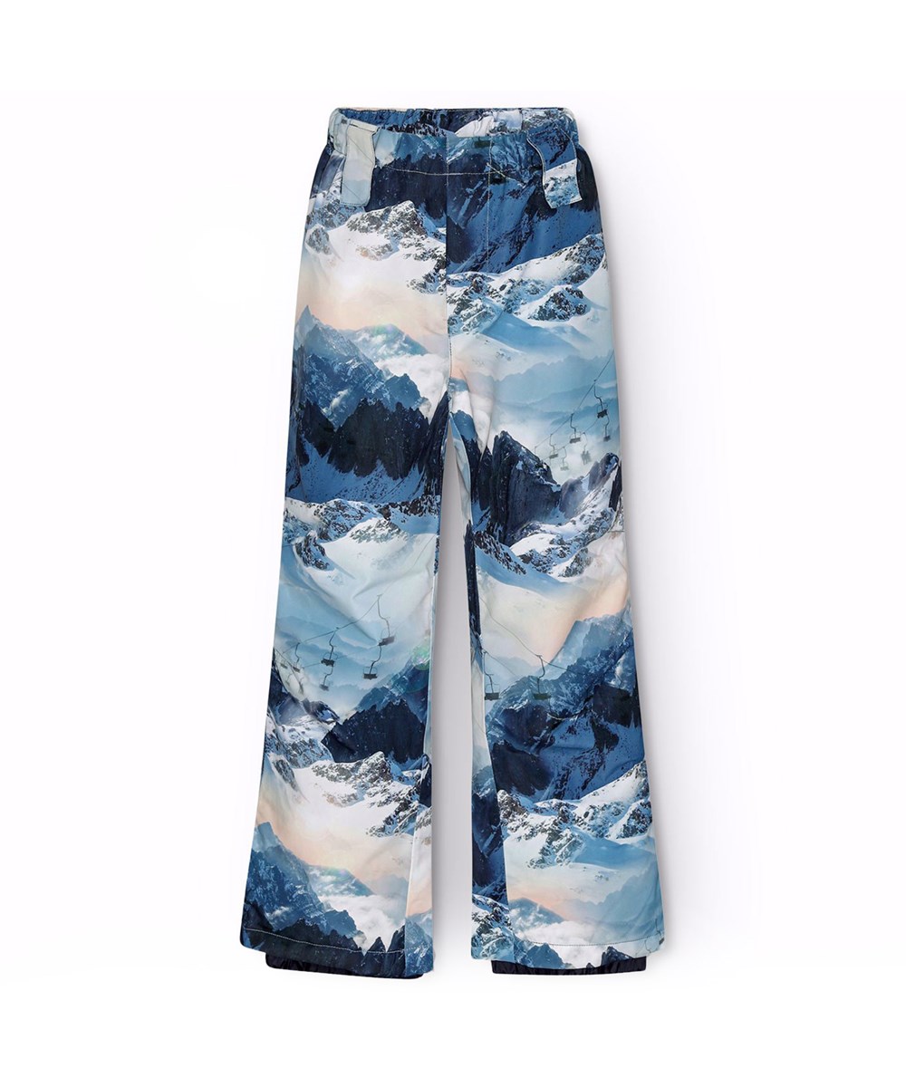 Paxton - Mountain High - Wind- en waterdichte skibroek voor kinderen gemaakt van gerecycled polyester met een print van een winterlandschap in de tinten blauw