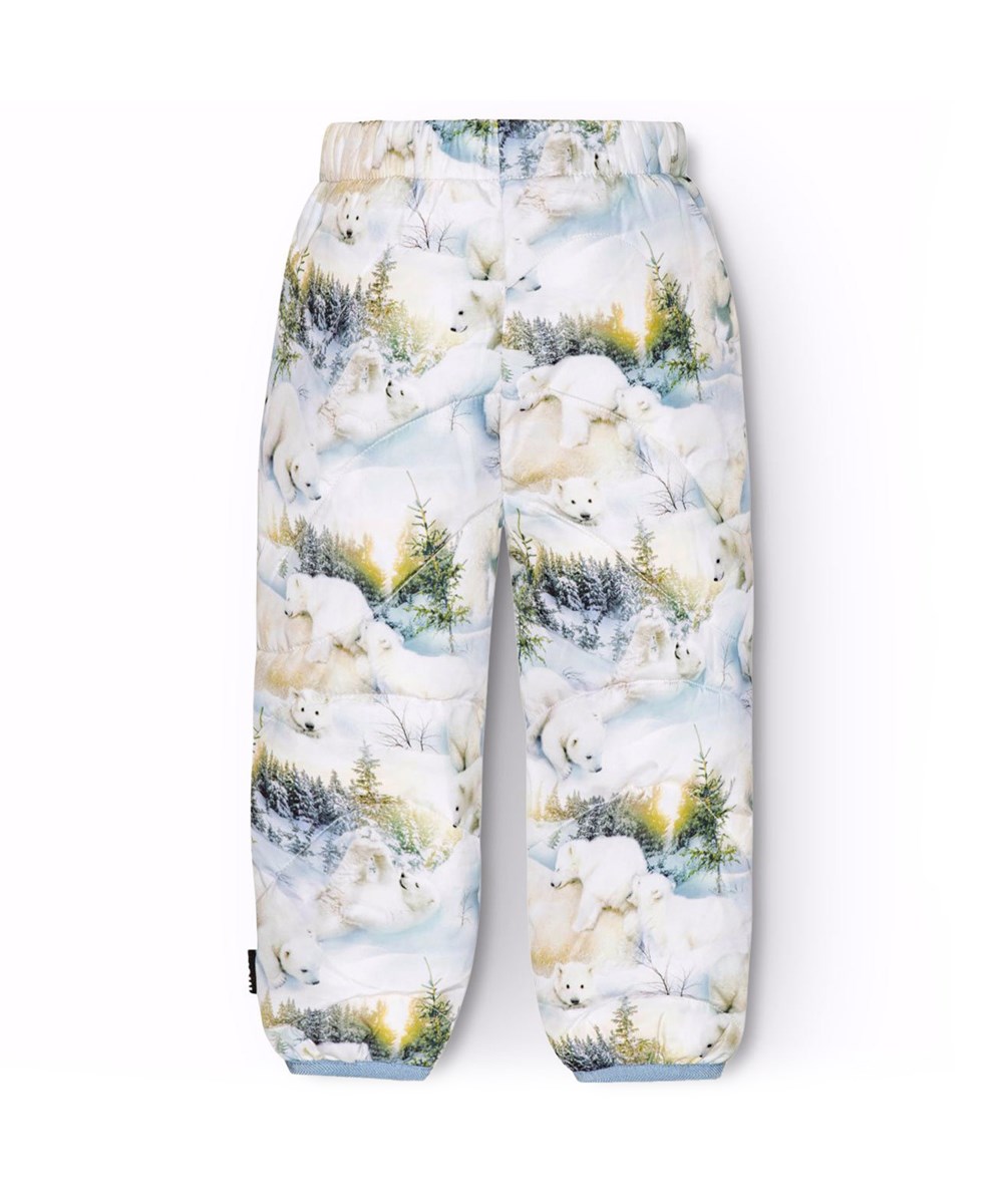 Percy - Snowy Bears - Waterafstotende thermobroek voor baby's en peuters met lichtblauwe afwerking.