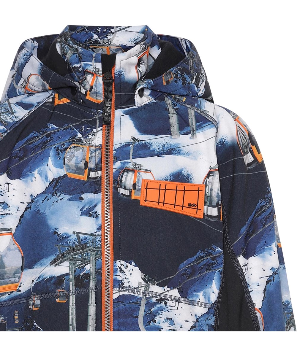 Cloudy - Way Up - Blauwe softshell jas met skilift print