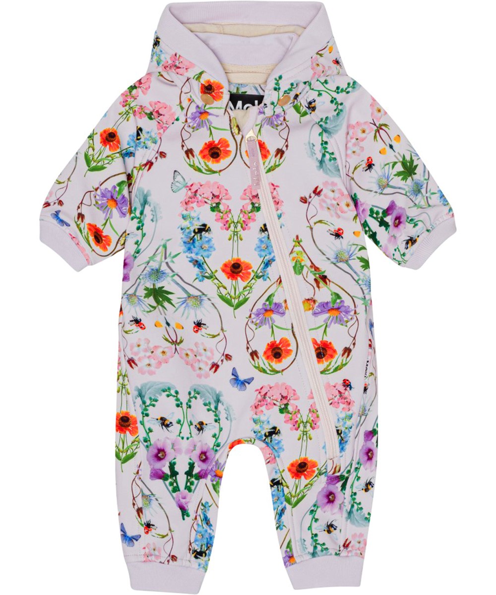 Hill - Flower Hearts - Roze softshell buitenpak voor baby`s en kleine kinderen met een bloemenprint