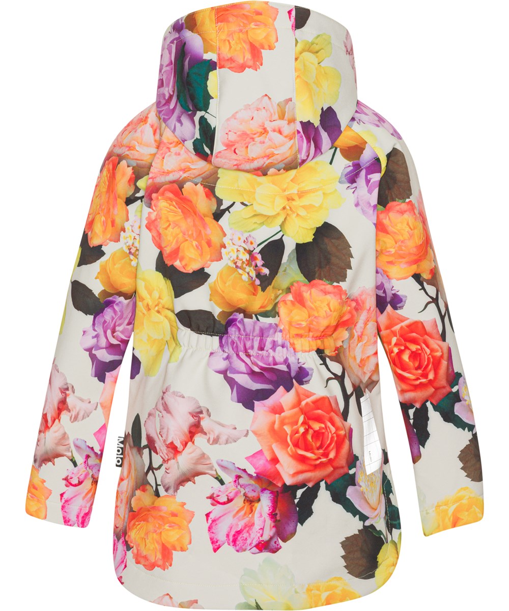 Hillary - Rose Park Yellow - Grijze softshell jas met bloemenprint