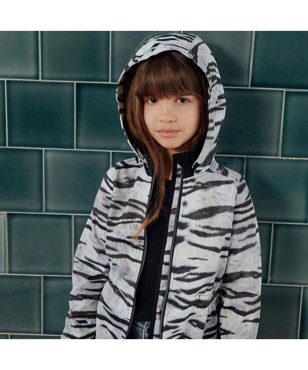 Hillary - Tiger White - Parka softshell jas met tijgerprint