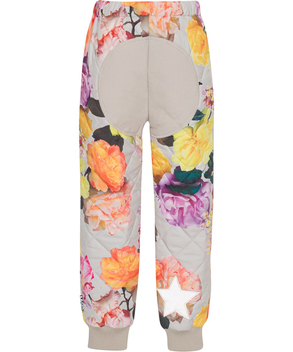 Hoti - Rose Park Grey - Grijze thermische broek met prachtige grote bloemenprint