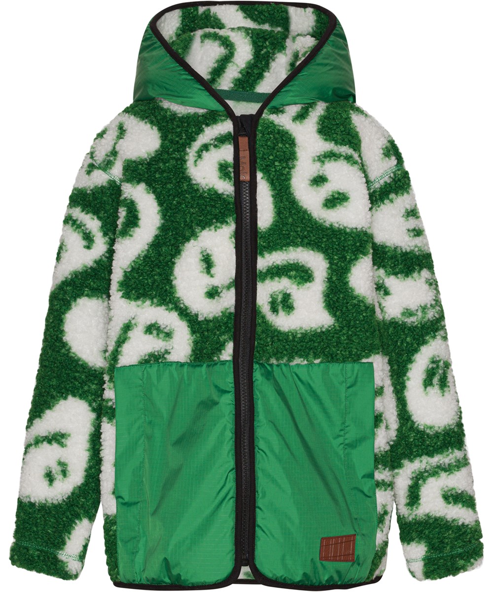 Uberto - Smile On Green - Groene fleecejacket met print van witte smileys