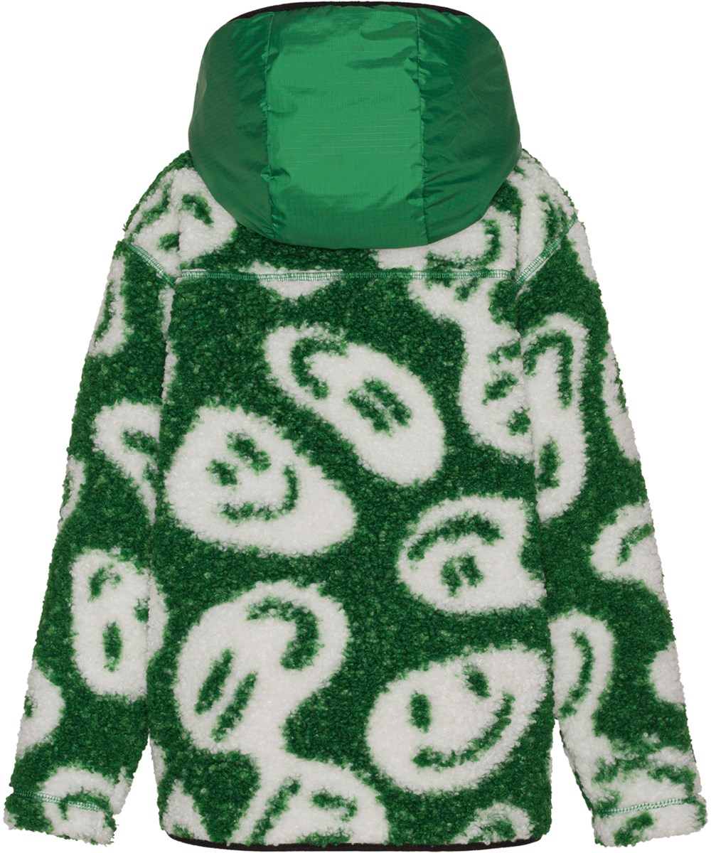 Uberto - Smile On Green - Groene fleecejacket met print van witte smileys