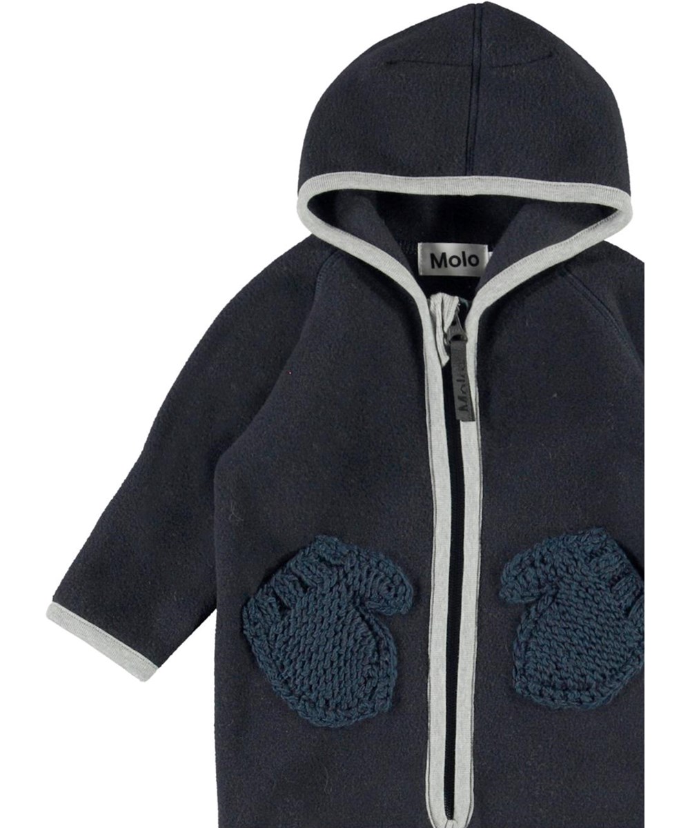 Udo - Carbon - Blauwe baby fleece pak met wanten zakken