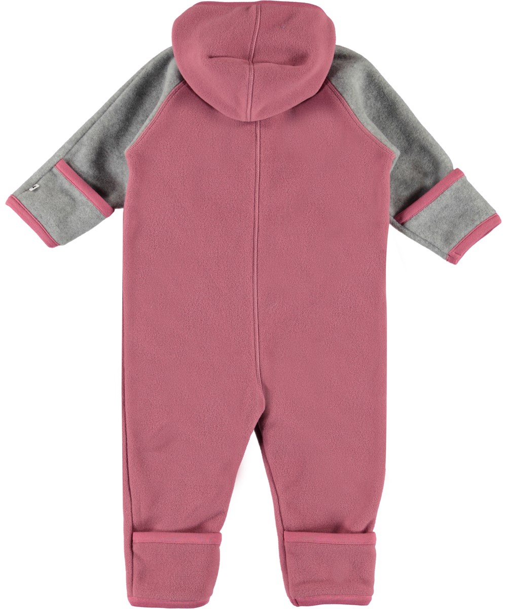 Udo - Withered Rose - Roze en grijze baby fleecepak met handschoenen