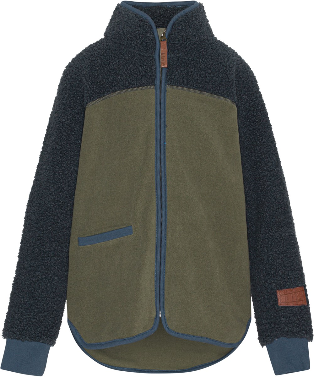 Ulani - Dusty Green - Donkergroene en donkerblauwe fleecejacket in 100% gerecycled polyester