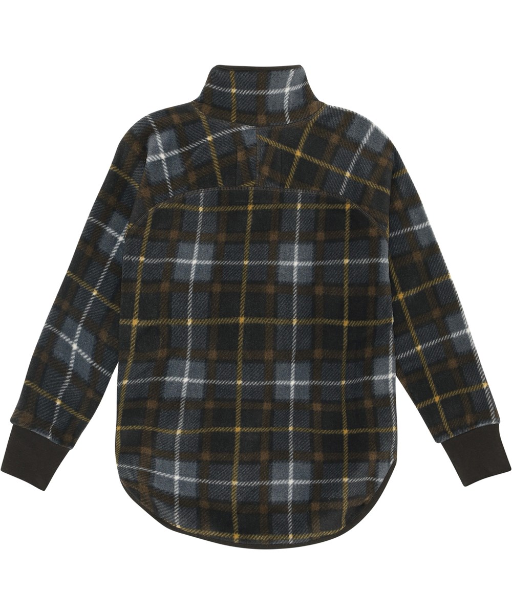 Ulani - Grey Brown Check - Donkerbruine fleece jas met een grijze en bruine blokken