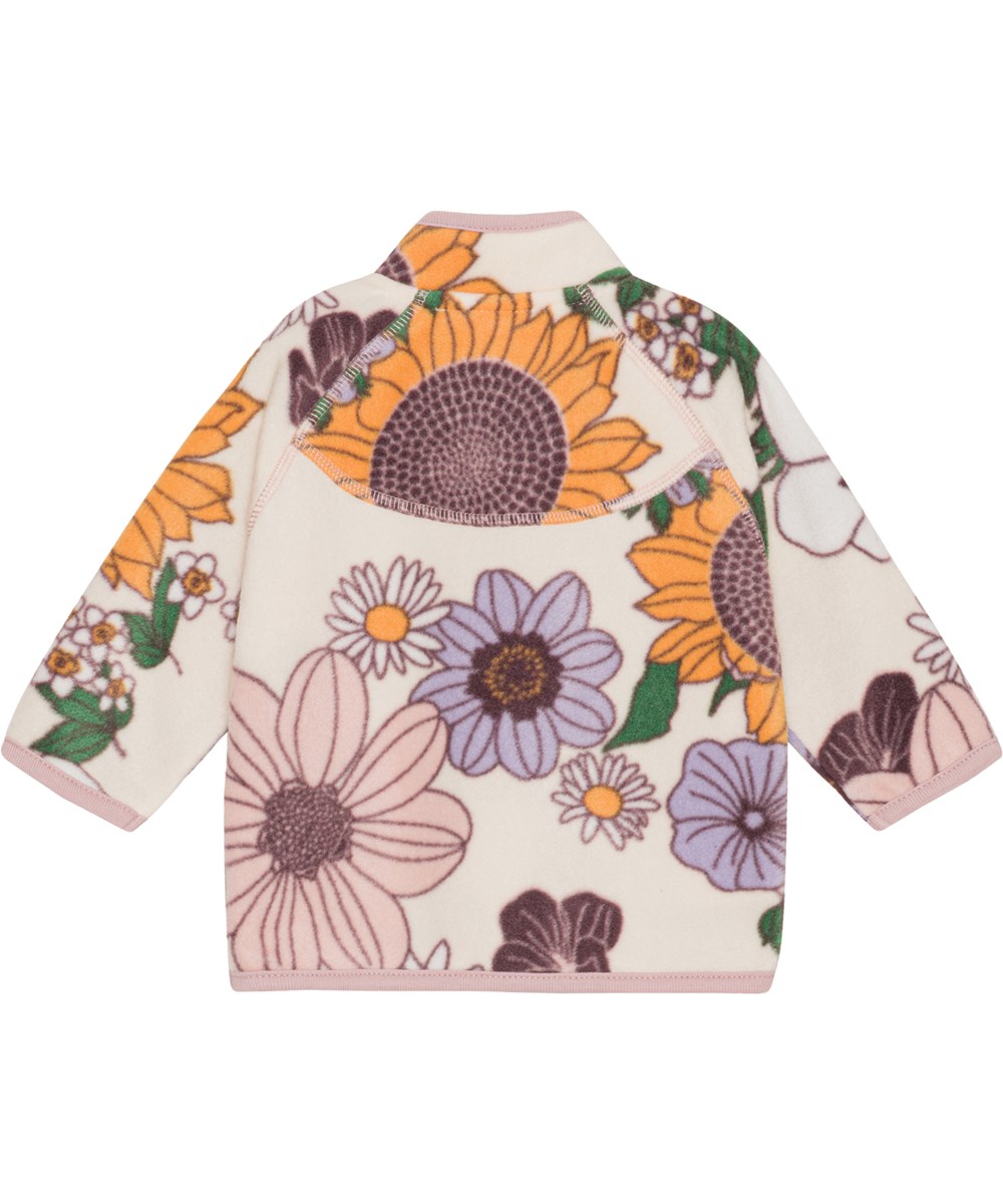 Uli - Retro Bloom - Roze baby fleecejacket met bloemenprint in 100% gerecycled polyester