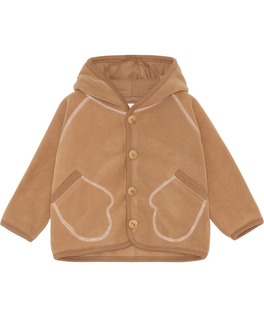 Uli - Rose Mist - Lichtroze/ bruine gerecyclede baby fleece jas met capuchon