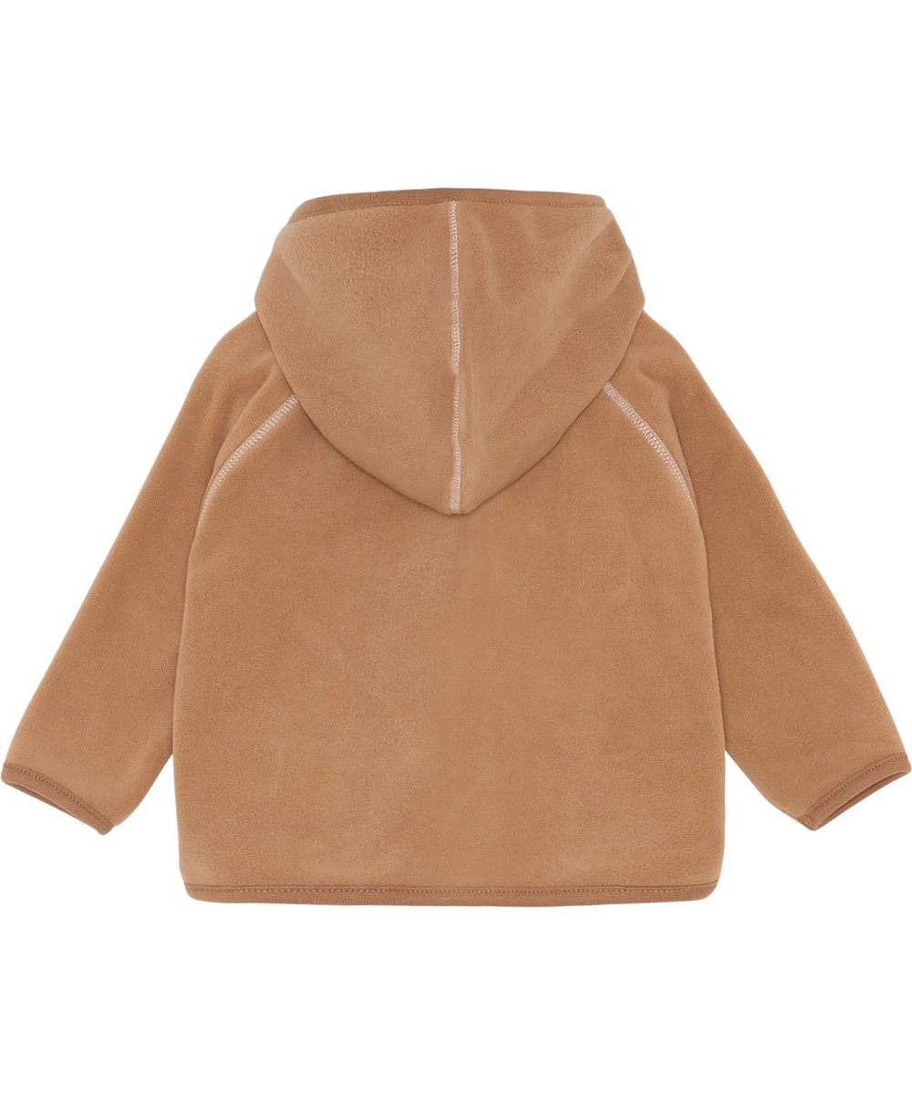 Uli - Rose Mist - Lichtroze/ bruine gerecyclede baby fleece jas met capuchon