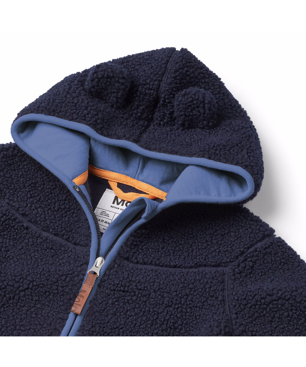 Ummi - Dark Night - Donkerblauwe fleece jas voor baby's en peuters.