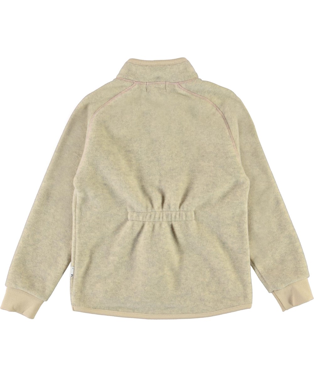 Unna - Banana Crepe - Lichtgele fleece jas met roze stiksels